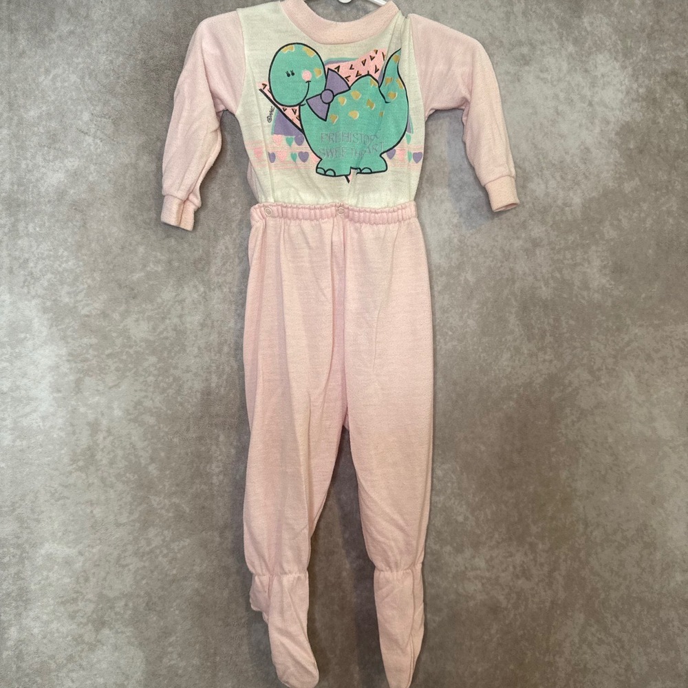Rare Vintage 80s Lullaby‎ Land 2pc Snap Pajama Set Prehistoric Sweetheart 18mo